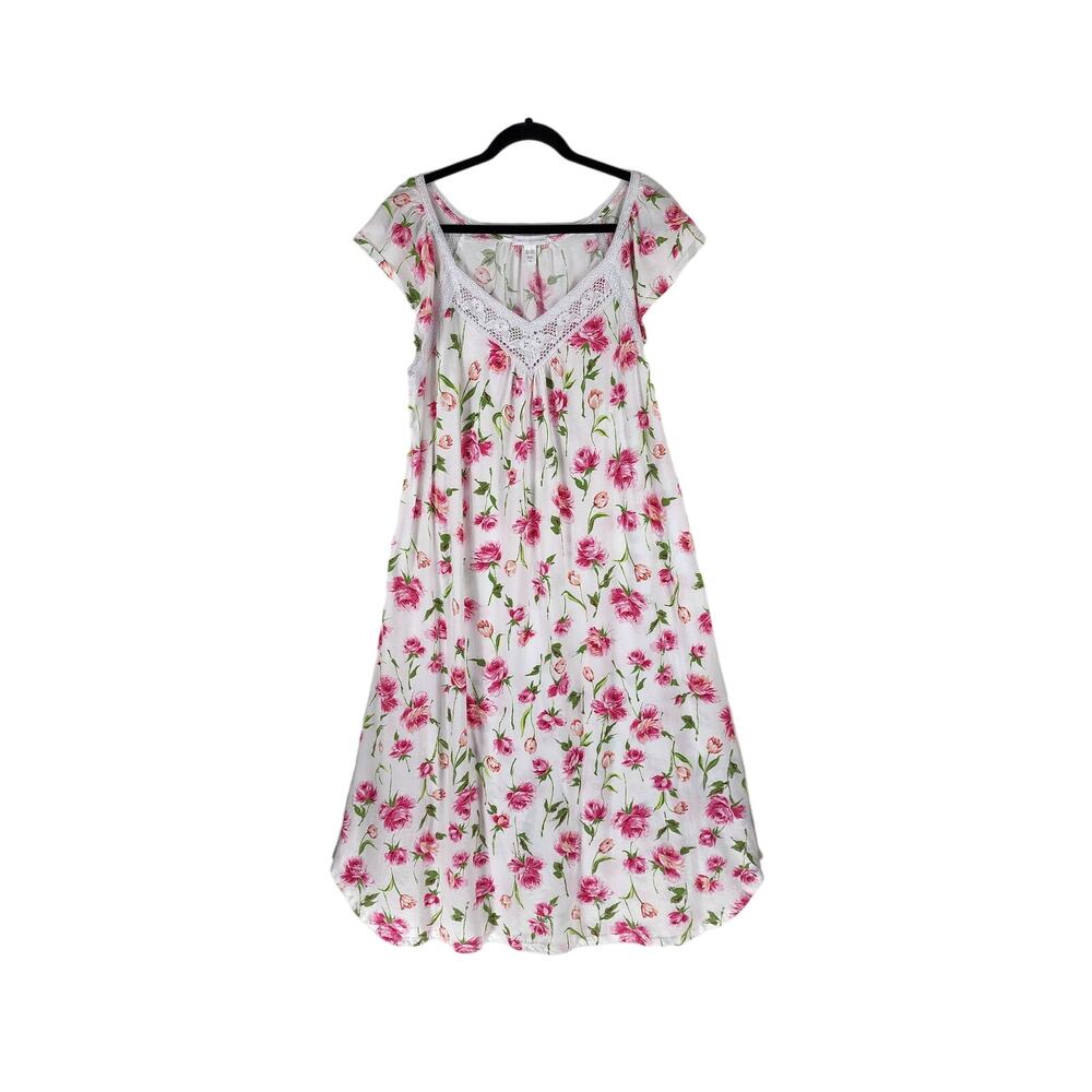 NWT Carole Hochman Pink White Floral NightGown 1X
